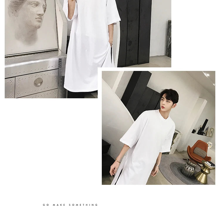 Men summer oversized hip hop long t shirt side split tee shirts mens punk tops streetwear hiphop clothes camisetas stage costume