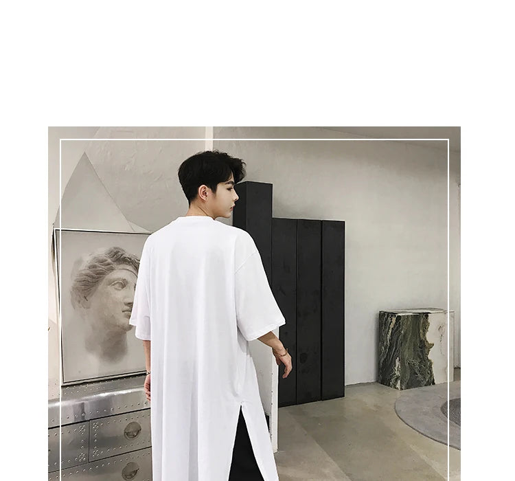 Men summer oversized hip hop long t shirt side split tee shirts mens punk tops streetwear hiphop clothes camisetas stage costume