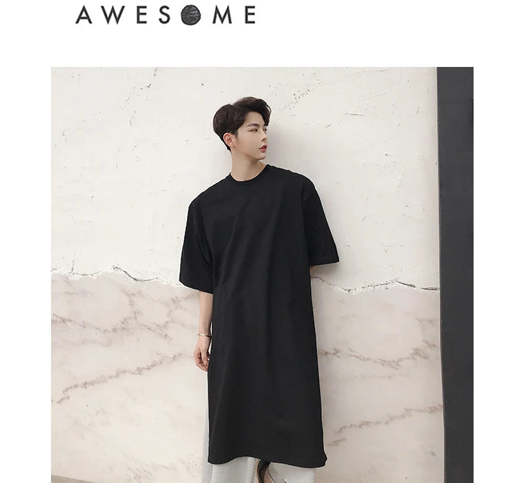 Men summer oversized hip hop long t shirt side split tee shirts mens punk tops streetwear hiphop clothes camisetas stage costume