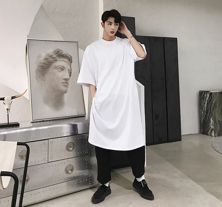 Men summer oversized hip hop long t shirt side split tee shirts mens punk tops streetwear hiphop clothes camisetas stage costume