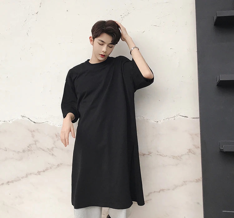 Men summer oversized hip hop long t shirt side split tee shirts mens punk tops streetwear hiphop clothes camisetas stage costume