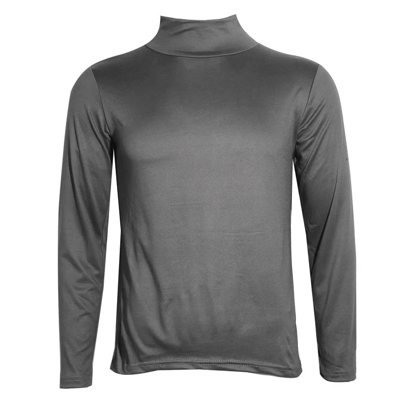 Men's High Neck Solid T-shirt Long Sleeve Autumn Winter Slim Fit Fashion High ElasticCotton Casual Breathable Apparel Pullover