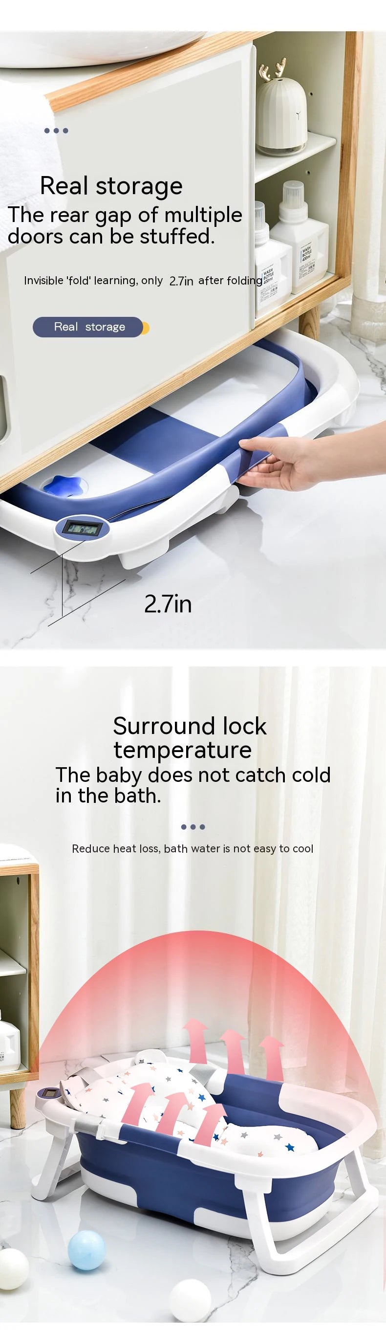 Real-time Temperature Silicone Baby Take A Bath Bathtub Non-Slip Foot Bath Bucket Folding Bathroom With Temperature Sensing