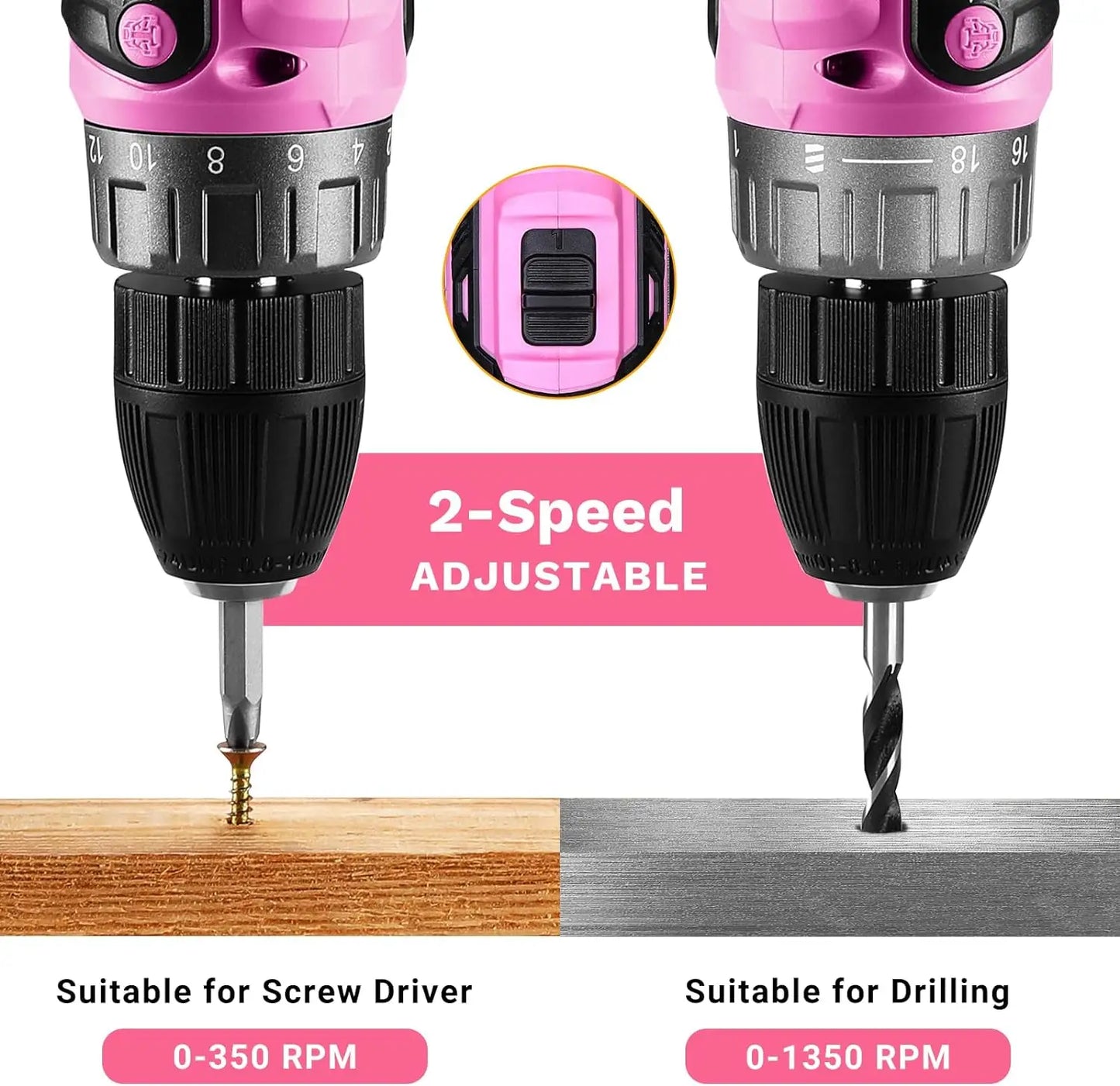 Power Drill Cordless: DEKO Pink Cordless Drill 20V Electric Power Drill Set Tool for Women