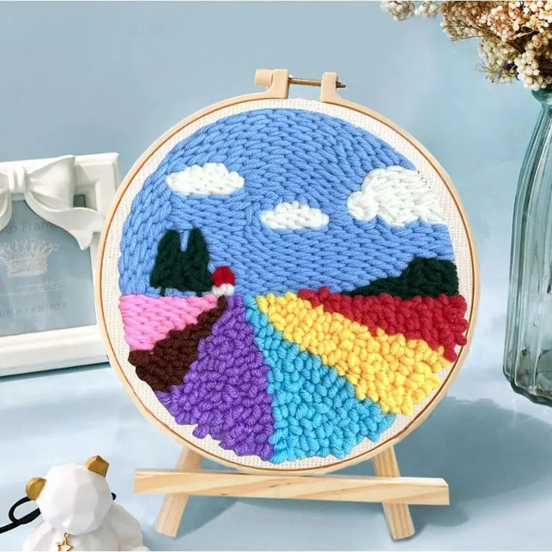 CHENISTORY DIY Punch Needle Embroidery Starter Kit with Pattern and Instructions Cross Stitch Kit Landscape Pattern Handicraft