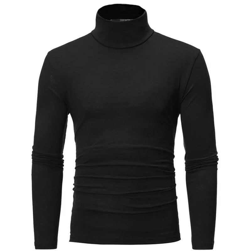 Men's High Neck Solid T-shirt Long Sleeve Autumn Winter Slim Fit Fashion High ElasticCotton Casual Breathable Apparel Pullover