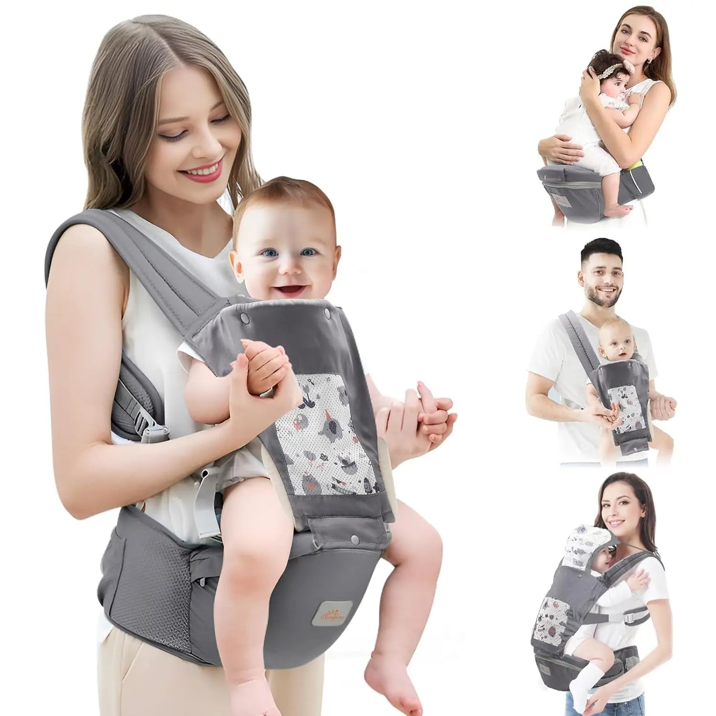 Baby Carrier, Baby Carrier Newborn to Toddler, Toddler Carrier with Hood All Seasons & All Position Baby Hip Carrier