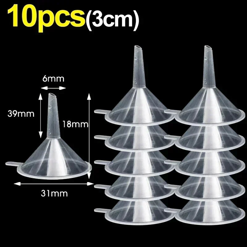 2/50Pcs Mini Plastic Transparent Funnels Small Mouth Liquid Oil Funnels Cosmetic Liquid Dispenser Lab Bottles Filling Tools