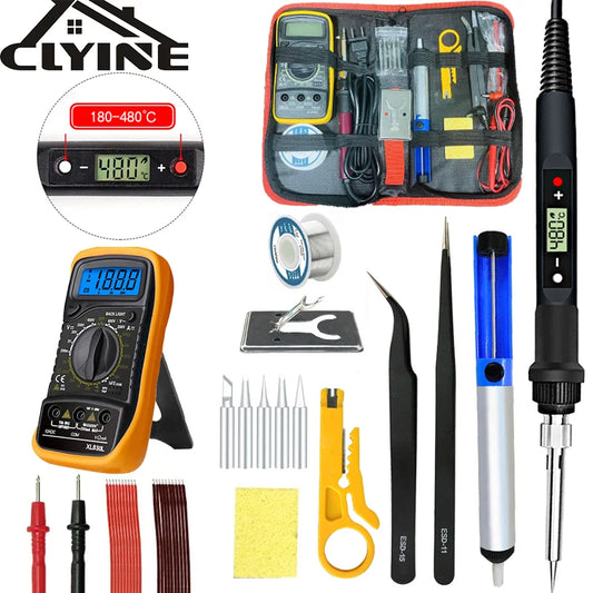 80W Digital Electric Soldering Iron Set Adjustable LCD Temperature Iron Station Multimeter Welding Line Tips Solder Tool Kit