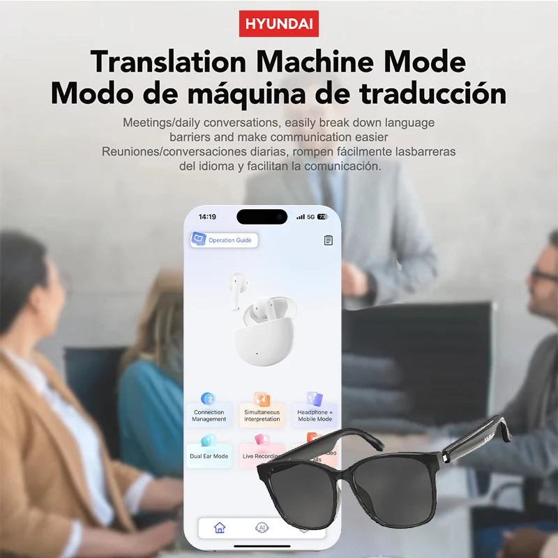 HYUNDAI HY-C8 AI Smart Glasses Intelligent Translation Wireless Bluetooth Glasses Real-time Simultaneous Interpretation Headset