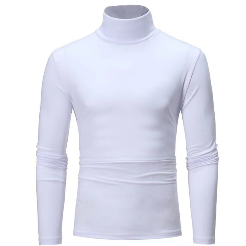 Men's High Neck Solid T-shirt Long Sleeve Autumn Winter Slim Fit Fashion High ElasticCotton Casual Breathable Apparel Pullover