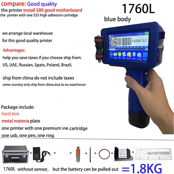 YAOMATEC 12.7mm image picture QR code serial number portable mask online printer hand jet handheld thermal inkjet TIJ printer