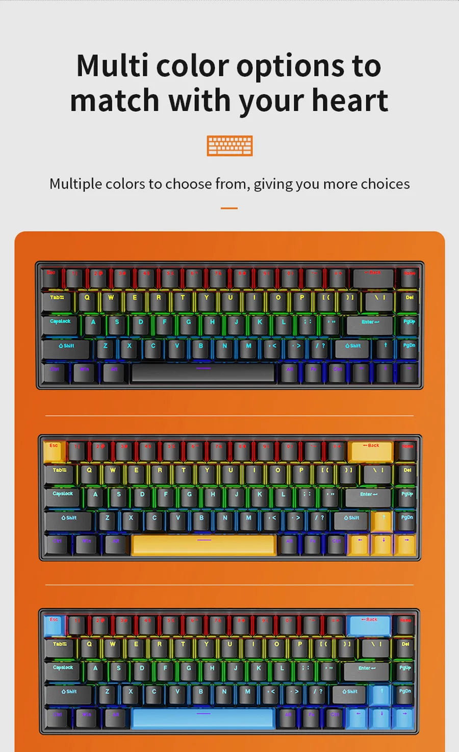 K68 Wired Mechanical Keyboard 10Kinds of Colorful Lighting Gaming and Office For Microsoft Windows and Apple IOS System