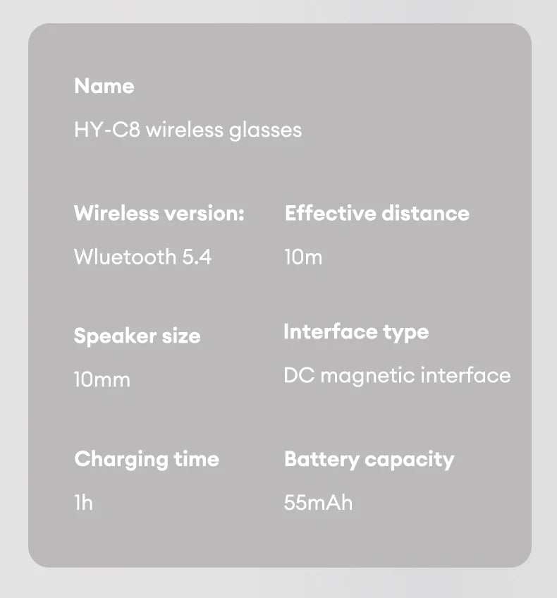 HYUNDAI HY-C8 AI Smart Glasses Intelligent Translation Wireless Bluetooth Glasses Real-time Simultaneous Interpretation Headset