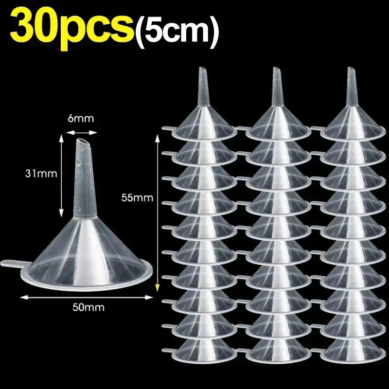 2/50Pcs Mini Plastic Transparent Funnels Small Mouth Liquid Oil Funnels Cosmetic Liquid Dispenser Lab Bottles Filling Tools