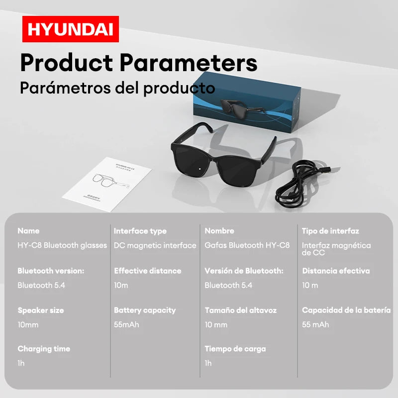 HYUNDAI HY-C8 AI Smart Glasses Intelligent Translation Wireless Bluetooth Glasses Real-time Simultaneous Interpretation Headset