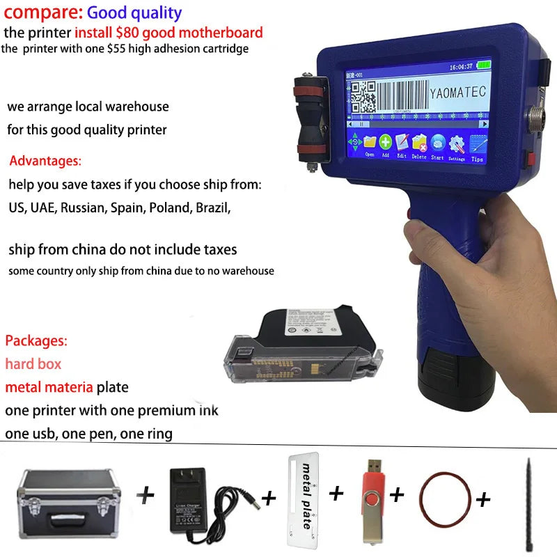 YAOMATEC 12.7mm image picture QR code serial number portable mask online printer hand jet handheld thermal inkjet TIJ printer