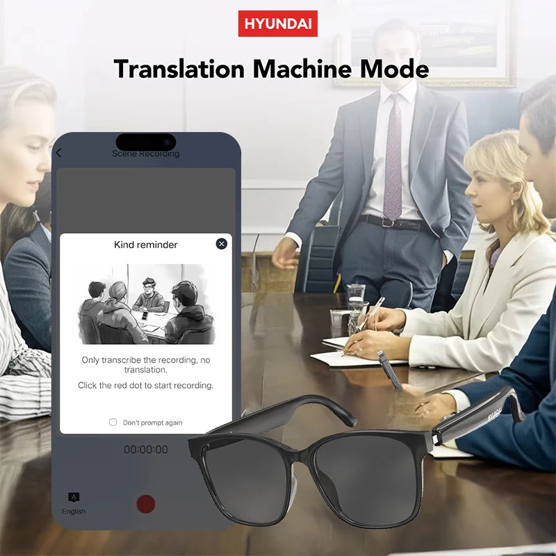 HYUNDAI HY-C8 AI Smart Glasses Intelligent Translation Wireless Bluetooth Glasses Real-time Simultaneous Interpretation Headset