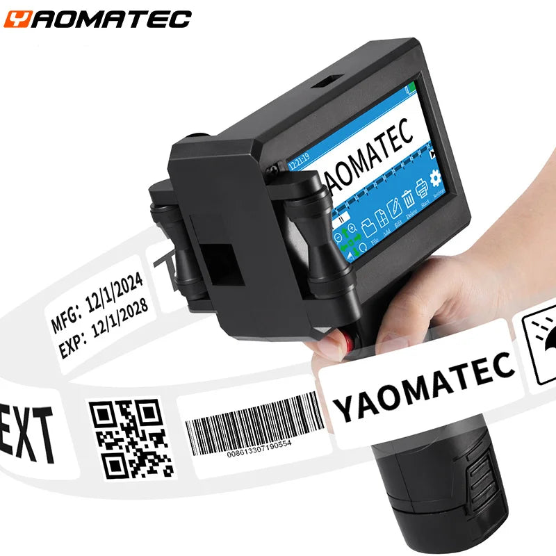 YAOMATEC 12.7mm image picture QR code serial number portable mask online printer hand jet handheld thermal inkjet TIJ printer