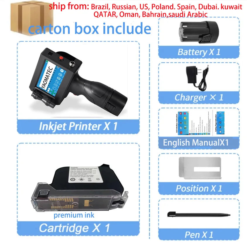 YAOMATEC 12.7mm image picture QR code serial number portable mask online printer hand jet handheld thermal inkjet TIJ printer