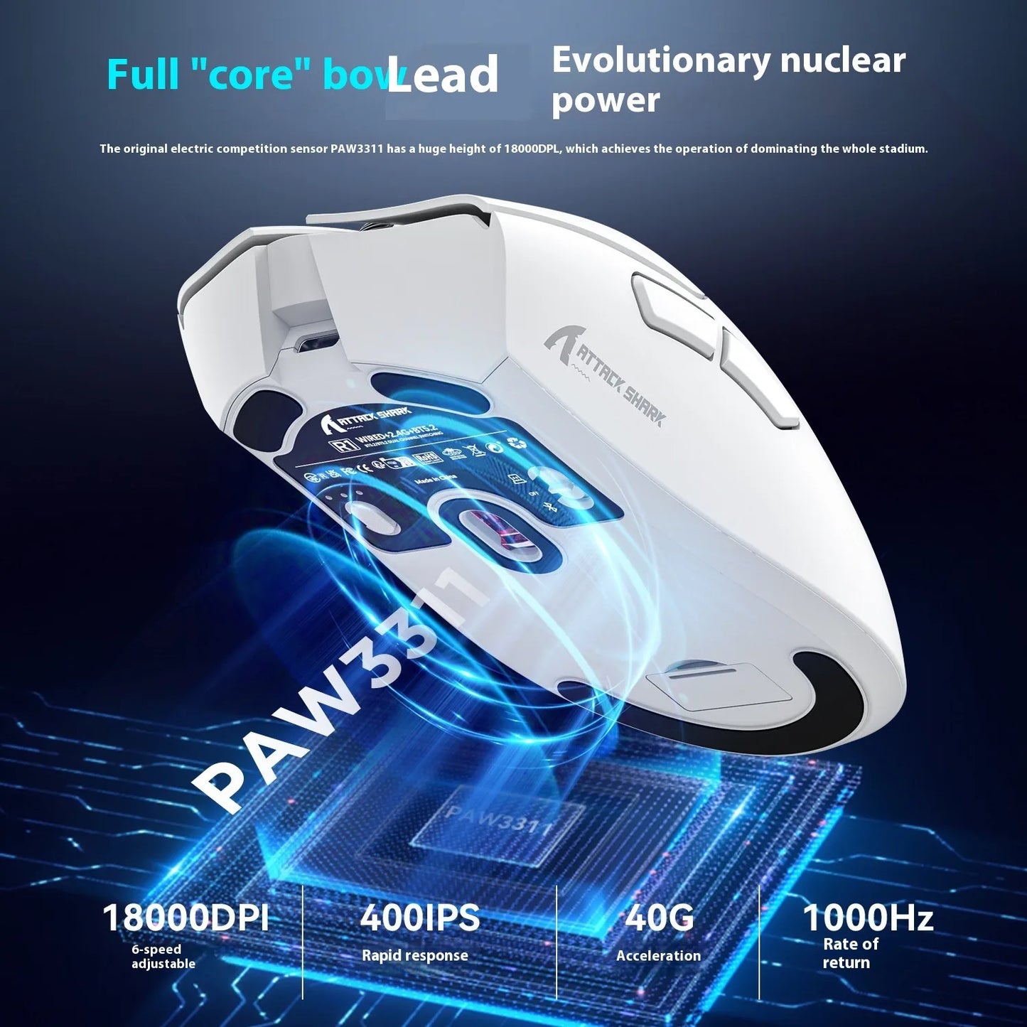 For Attack Shark R1 18000dpi Wireless Mouse, 1000Hz, Tri-mode Connection, PAW3311,Macro Gaming Mouse