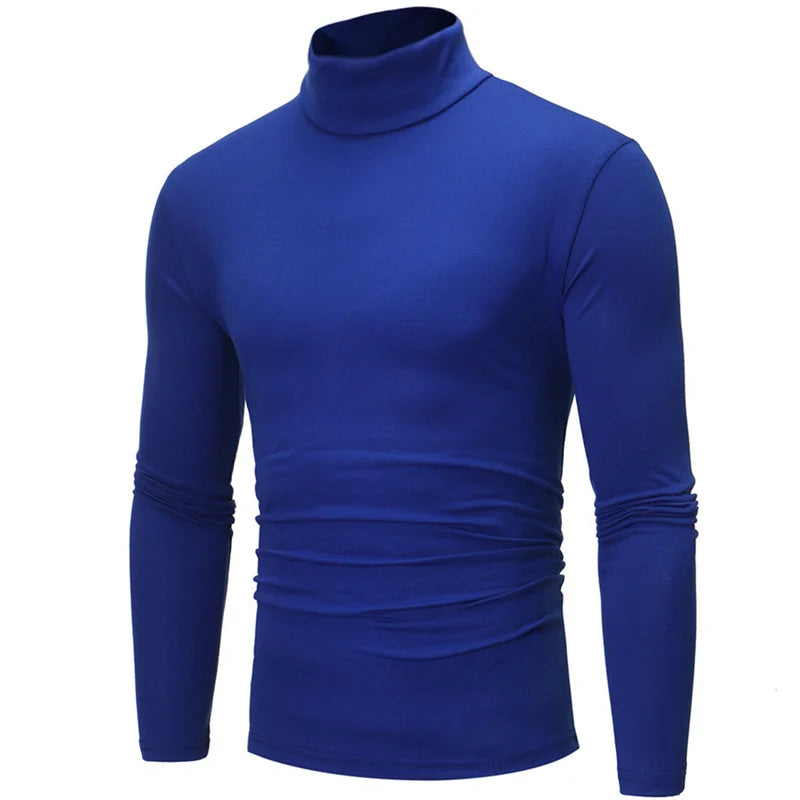 Men's High Neck Solid T-shirt Long Sleeve Autumn Winter Slim Fit Fashion High ElasticCotton Casual Breathable Apparel Pullover