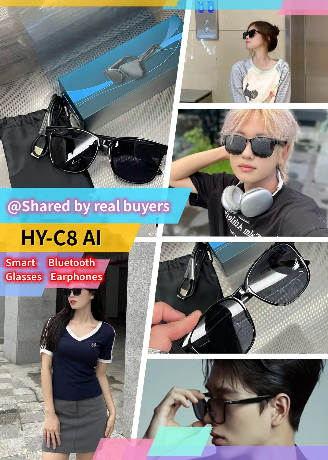 HYUNDAI HY-C8 AI Smart Glasses Intelligent Translation Wireless Bluetooth Glasses Real-time Simultaneous Interpretation Headset