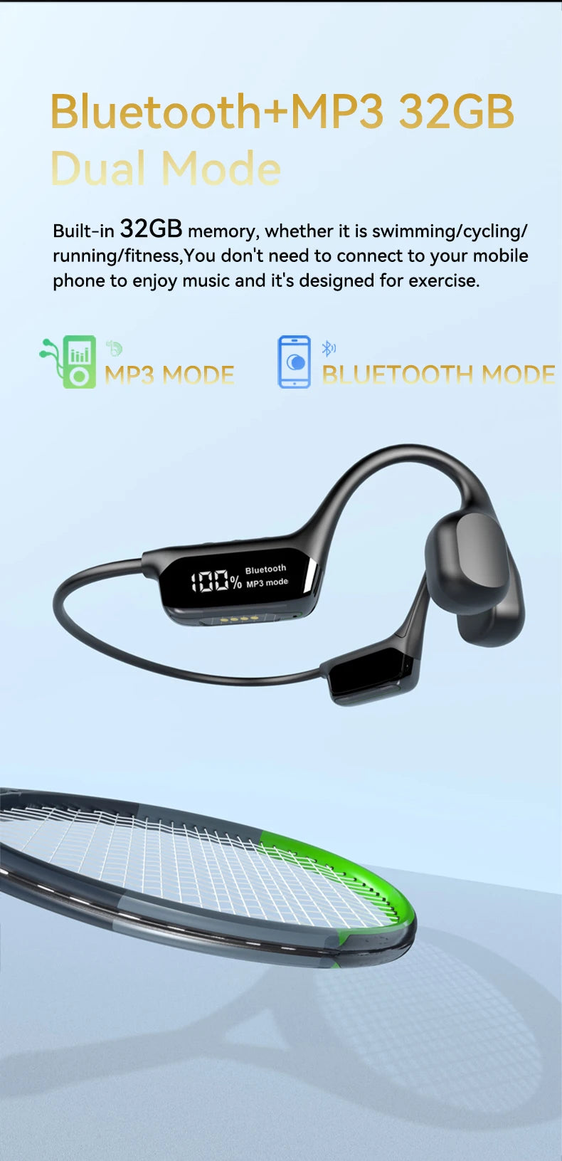 Bone Conduction Headphones Bluetooth 5.4 Wireless Earphone IPX8 Waterproof for Swimming Sports Support MP3 Player With 32G RAM