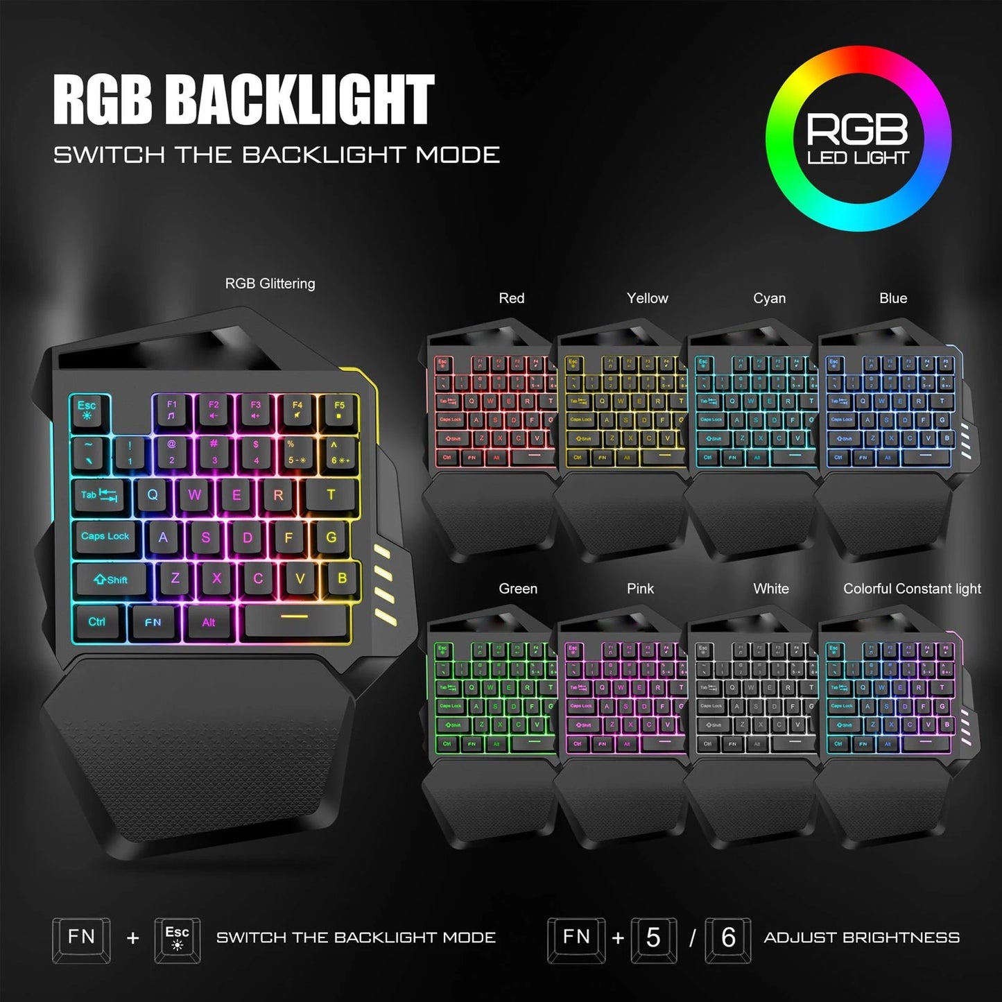 One Handed Gaming Keyboard One Handed Gaming Keyboard 2.4G Wireless RGB Lighting ABS 35 Keys Gaming Keyboard for Computer