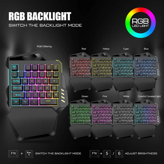 One Handed Gaming Keyboard One Handed Gaming Keyboard 2.4G Wireless RGB Lighting ABS 35 Keys Gaming Keyboard for Computer