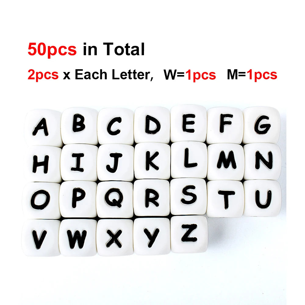 10pcs 12mm Baby Silicone Letters Beads for Pacifier Clips Alphabet Bead Baby Chew Teething Teether Nursing Children Gifts 100Pcs