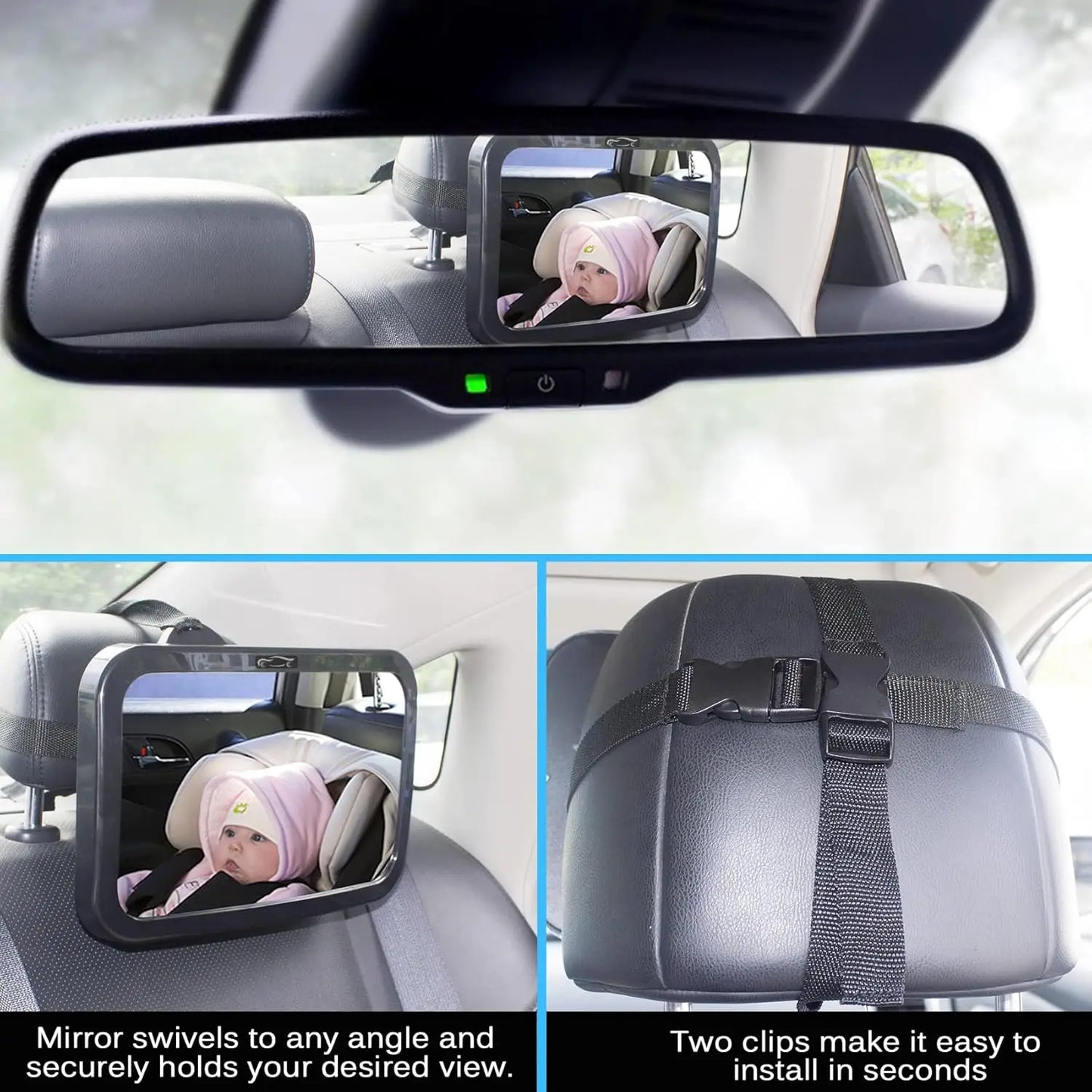 Baby Car Mirror, Safety Car Seat Mirror for Rear Facing Infant with Wide Crystal Clear View, Shatterproof