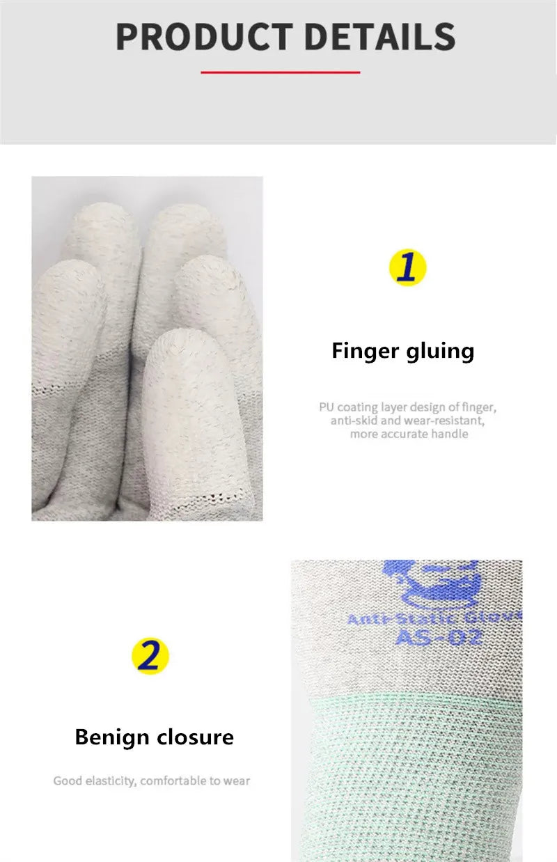 MECHANIC AS02 Anti-static Carbon Fiber Gloves PU Coating Layer Mobile Phone Electronic Parts Repair Protective Gloves