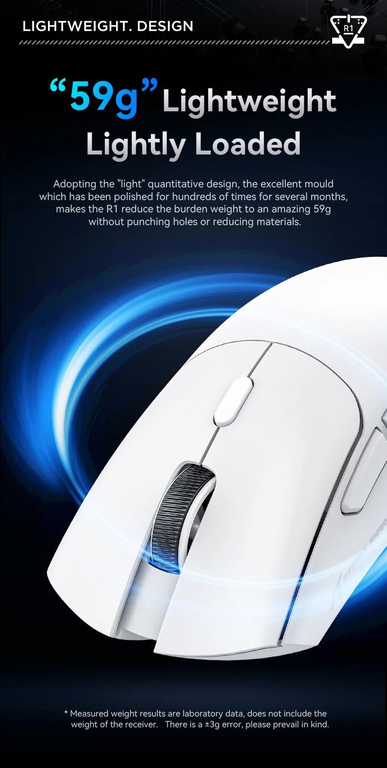 For Attack Shark R1 18000dpi Wireless Mouse, 1000Hz, Tri-mode Connection, PAW3311,Macro Gaming Mouse