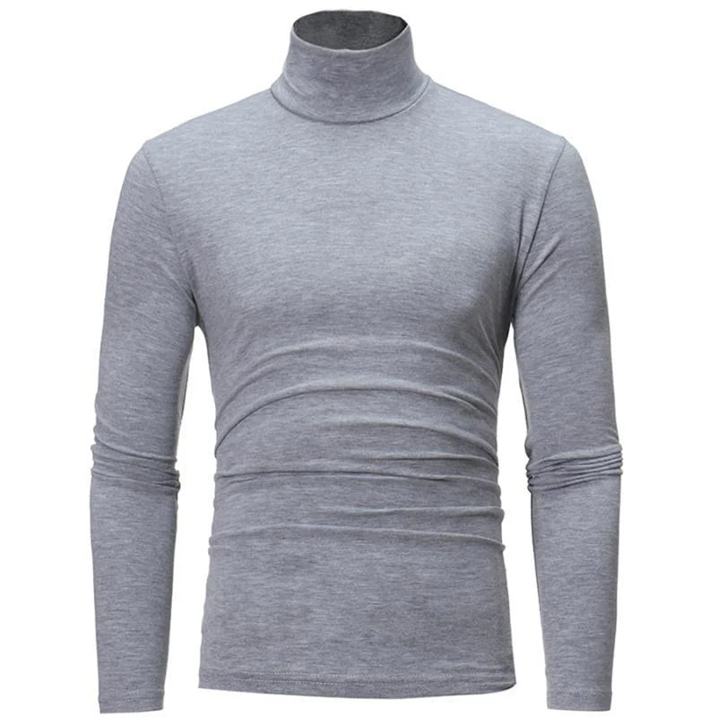 Men's High Neck Solid T-shirt Long Sleeve Autumn Winter Slim Fit Fashion High ElasticCotton Casual Breathable Apparel Pullover