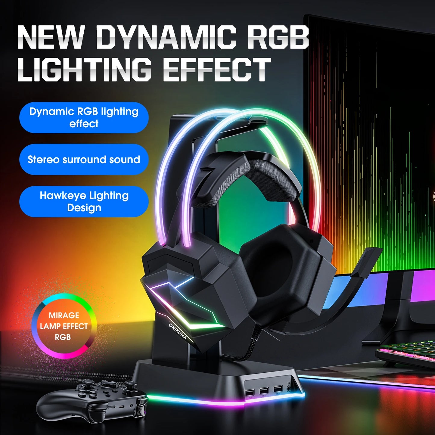 ONIKUMA X20   RGB Gaming Headset Noise Canceling Headphone with HD Mic for PS4 PC Xbox