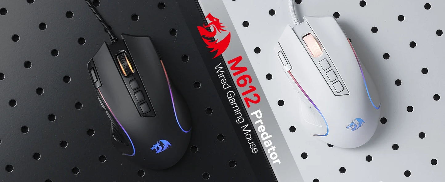 Redragon M612 Predator RGB Gaming Mouse 8000 DPI Wired Optical with 11 Programmable Buttons, White