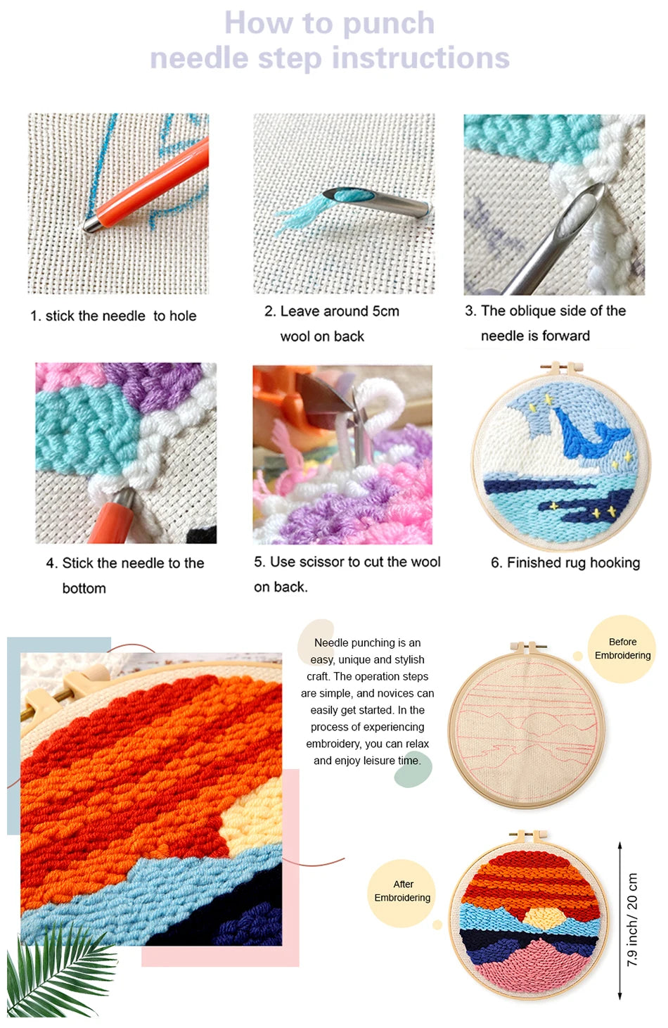 CHENISTORY DIY Punch Needle Embroidery Starter Kit with Pattern and Instructions Cross Stitch Kit Landscape Pattern Handicraft