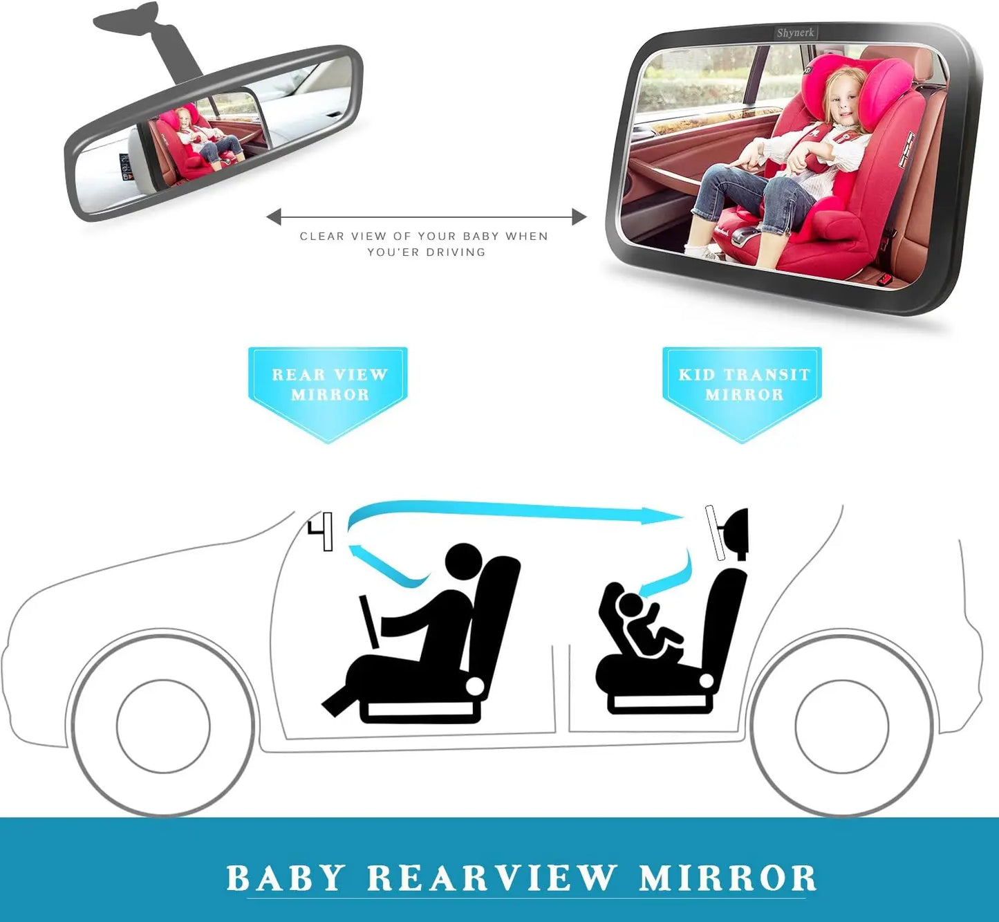 Baby Car Mirror, Safety Car Seat Mirror for Rear Facing Infant with Wide Crystal Clear View, Shatterproof