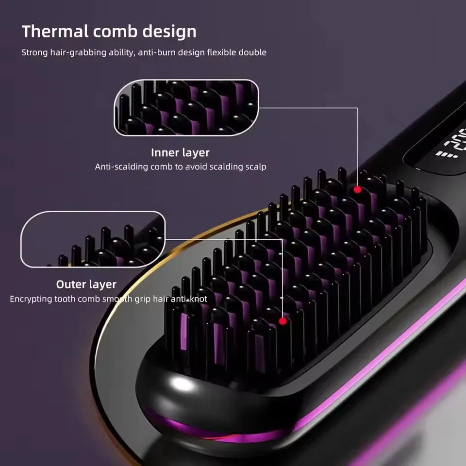 New Electric Usb Ceramic Heating Straight Hair Comb Wireless