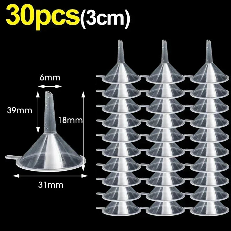 2/50Pcs Mini Plastic Transparent Funnels Small Mouth Liquid Oil Funnels Cosmetic Liquid Dispenser Lab Bottles Filling Tools