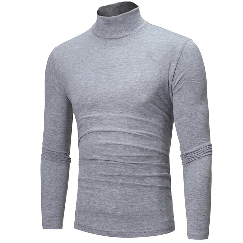 Men's High Neck Solid T-shirt Long Sleeve Autumn Winter Slim Fit Fashion High ElasticCotton Casual Breathable Apparel Pullover