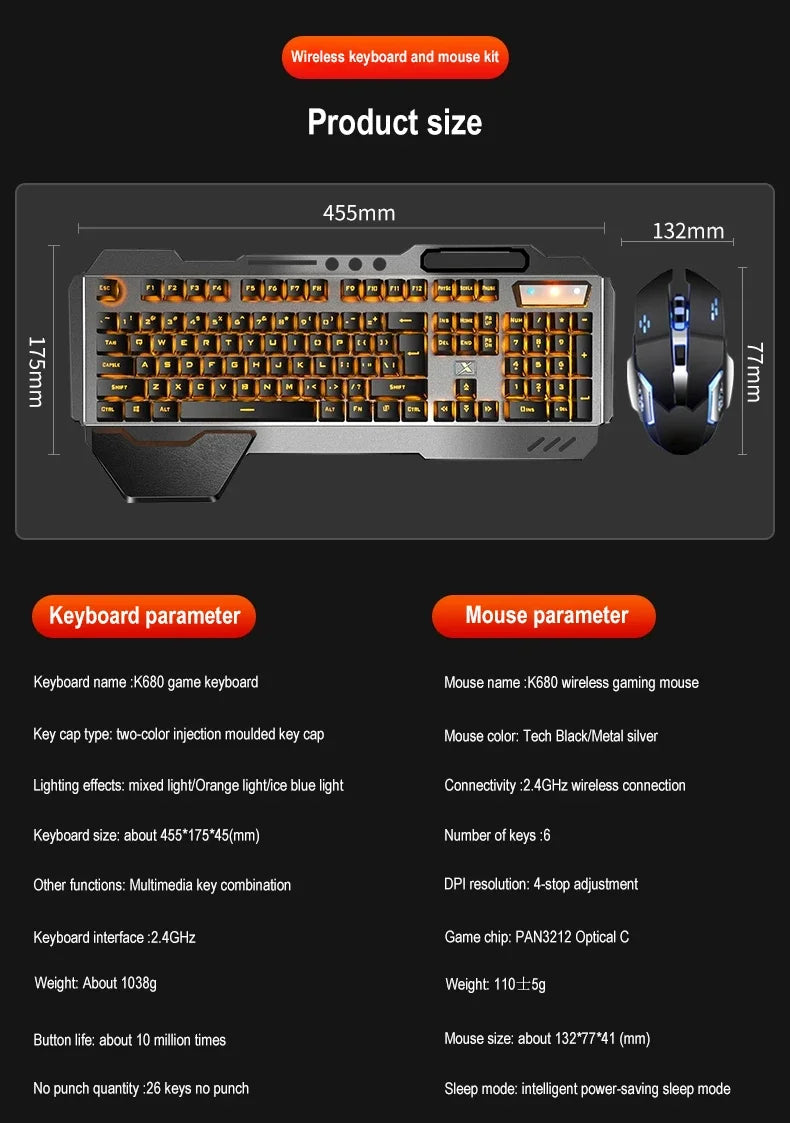 K680 Rechargeable 2.4G wireless keyboard and mouse suite Gaming computer Office esports