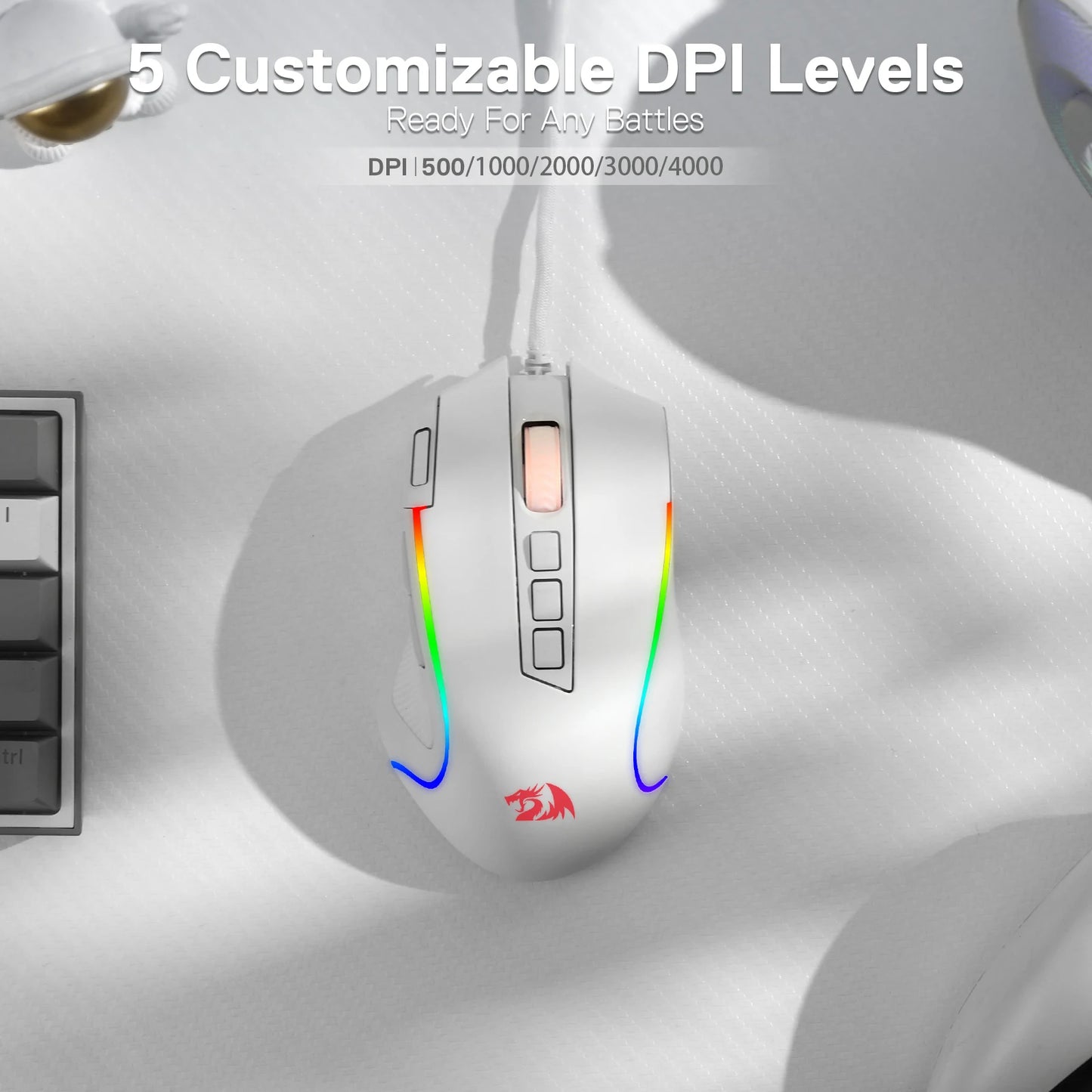 Redragon M612 Predator RGB Gaming Mouse 8000 DPI Wired Optical with 11 Programmable Buttons, White