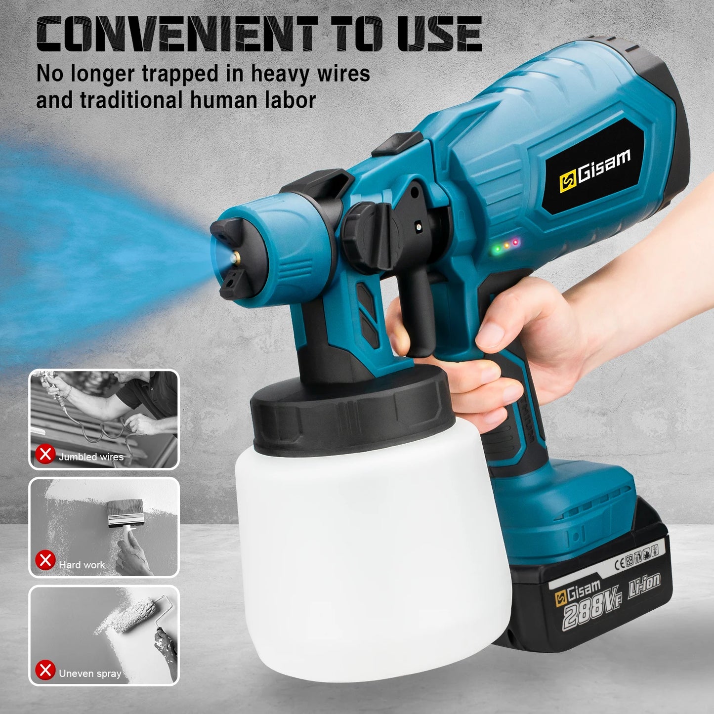 1000ML Cordless Electric Spray Gun High Power HVLP Paint Sprayer