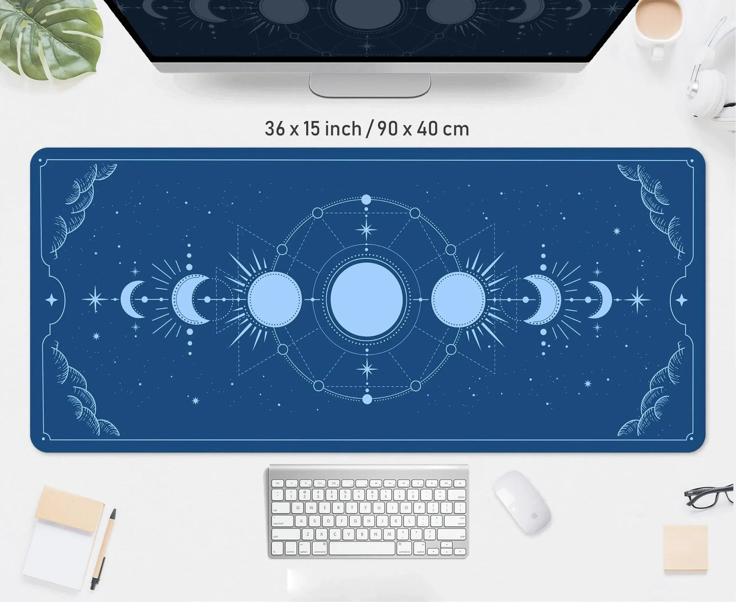 Beige Desk Mat Moon Phases Light Brown Mousepad HD Green Boho Plain Sage Rubber Neutral Simple Large Gaming Mouse Pad Aesthe Rug