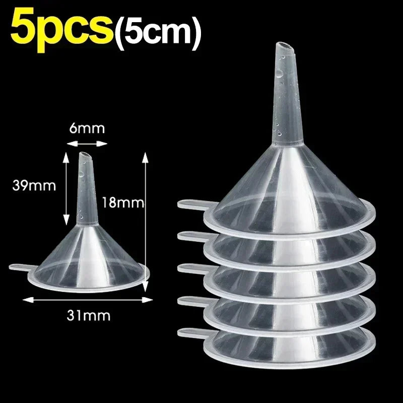 2/50Pcs Mini Plastic Transparent Funnels Small Mouth Liquid Oil Funnels Cosmetic Liquid Dispenser Lab Bottles Filling Tools