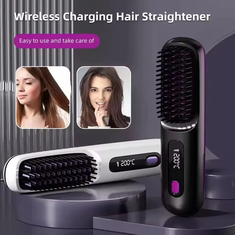 New Electric Usb Ceramic Heating Straight Hair Comb Wireless