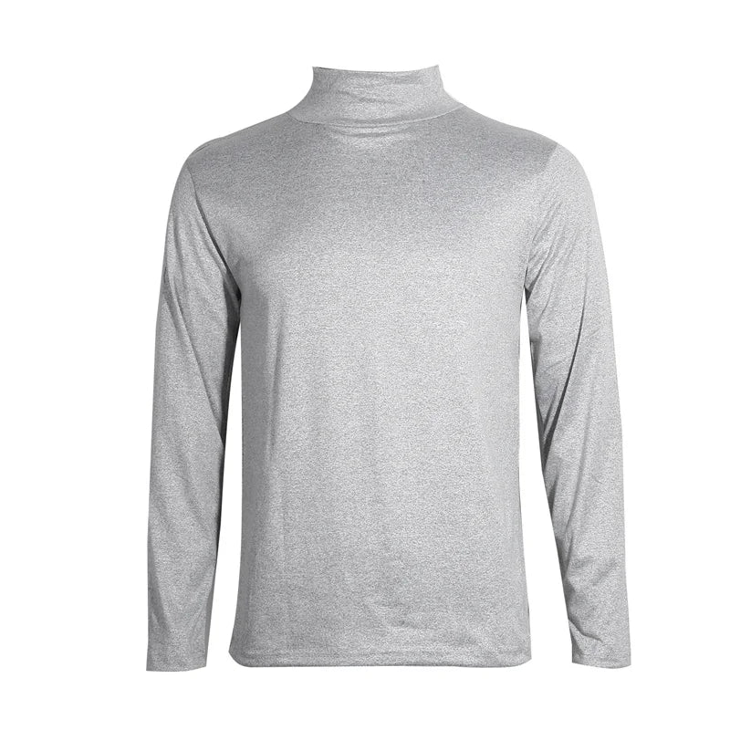 Men's High Neck Solid T-shirt Long Sleeve Autumn Winter Slim Fit Fashion High ElasticCotton Casual Breathable Apparel Pullover