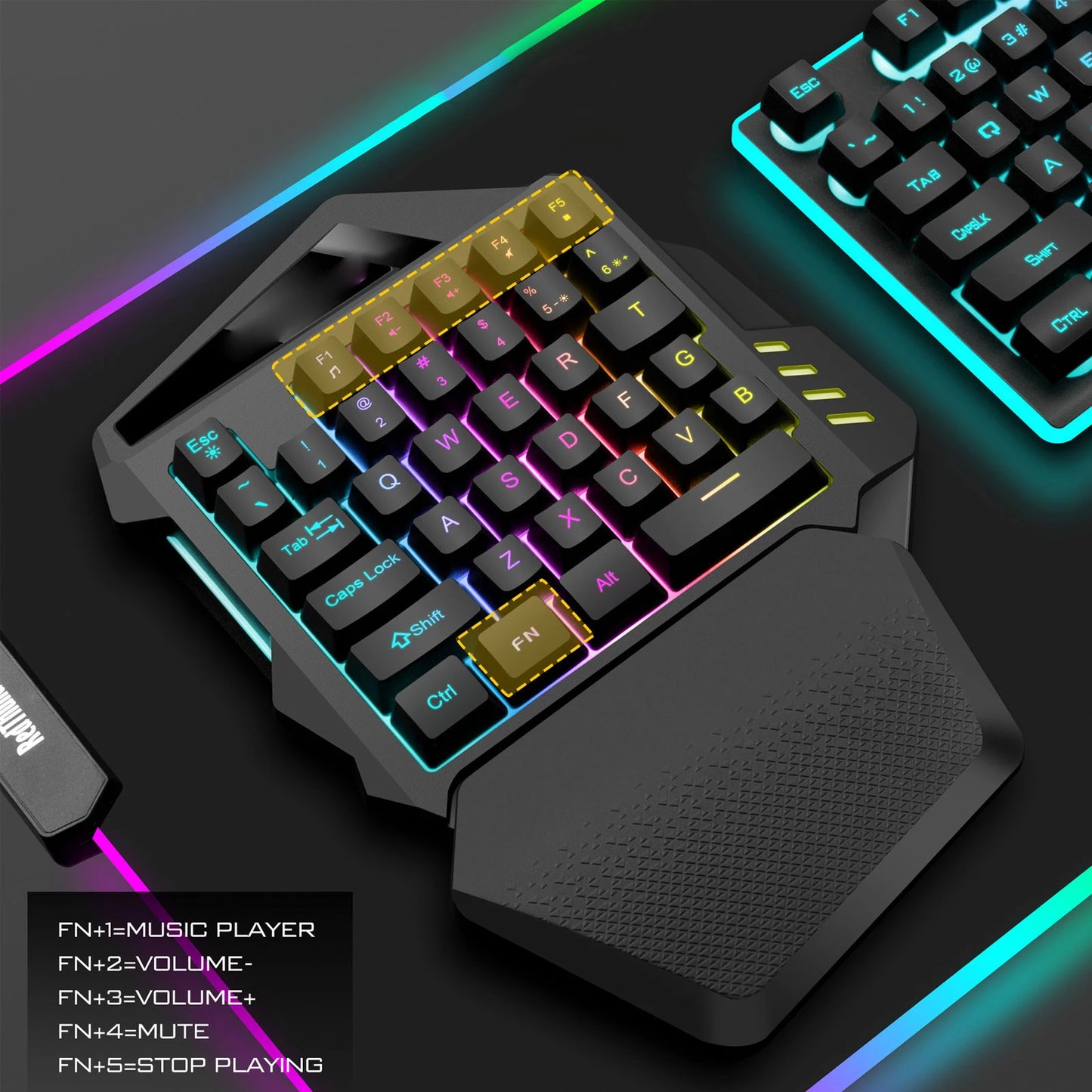 One Handed Gaming Keyboard One Handed Gaming Keyboard 2.4G Wireless RGB Lighting ABS 35 Keys Gaming Keyboard for Computer